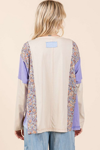 Paisley Patchwork Cut Edge Long Sleeve Top