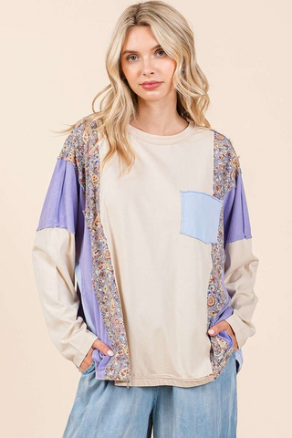 Paisley Patchwork Cut Edge Long Sleeve Top