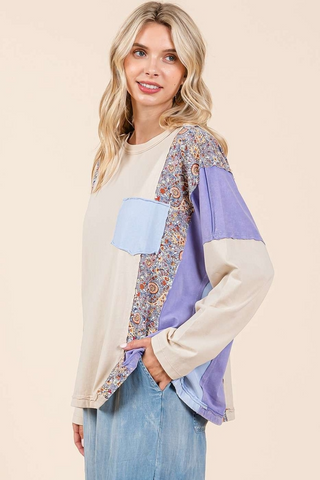 Paisley Patchwork Cut Edge Long Sleeve Top